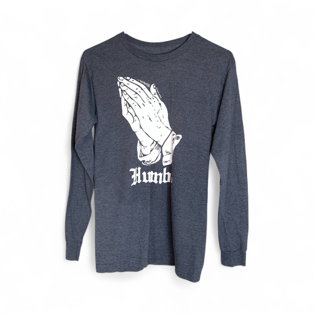 SLC Los Angeles Praying Hands Long Sleeve Dark Gray Tee Size Small God Prayer
